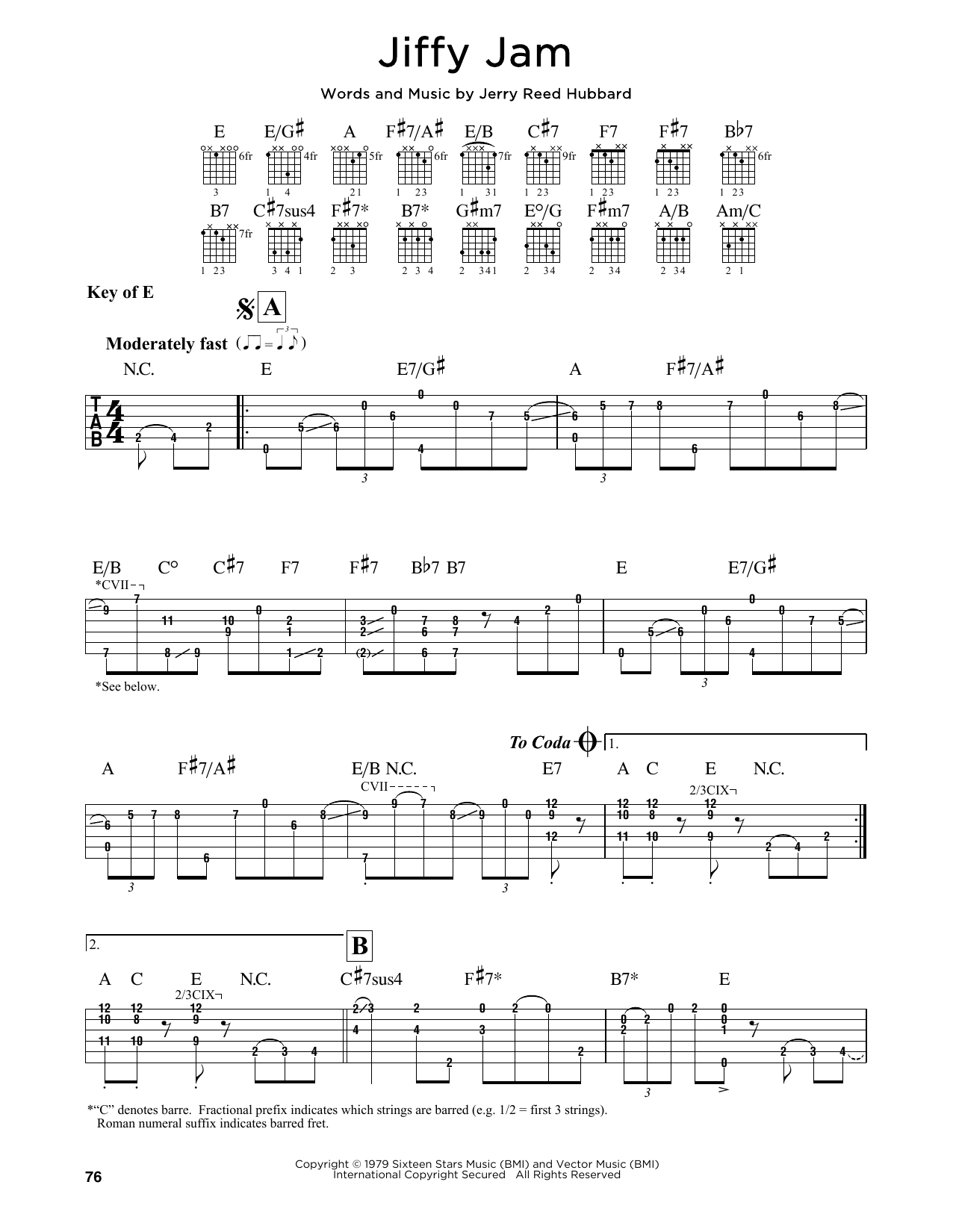 Download Jerry Reed Jiffy Jam Sheet Music and learn how to play Guitar Lead Sheet PDF digital score in minutes