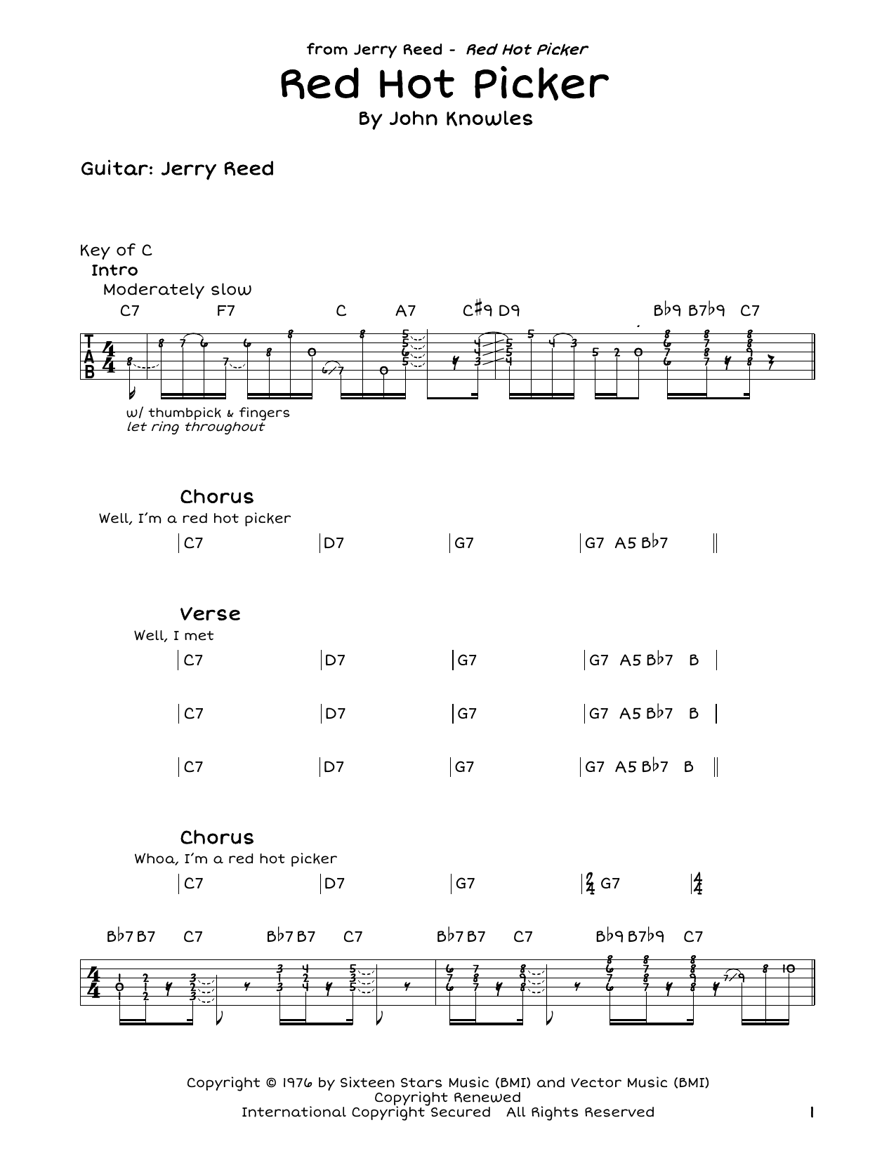 Download Jerry Reed Red Hot Picker Sheet Music and learn how to play Guitar Tab PDF digital score in minutes