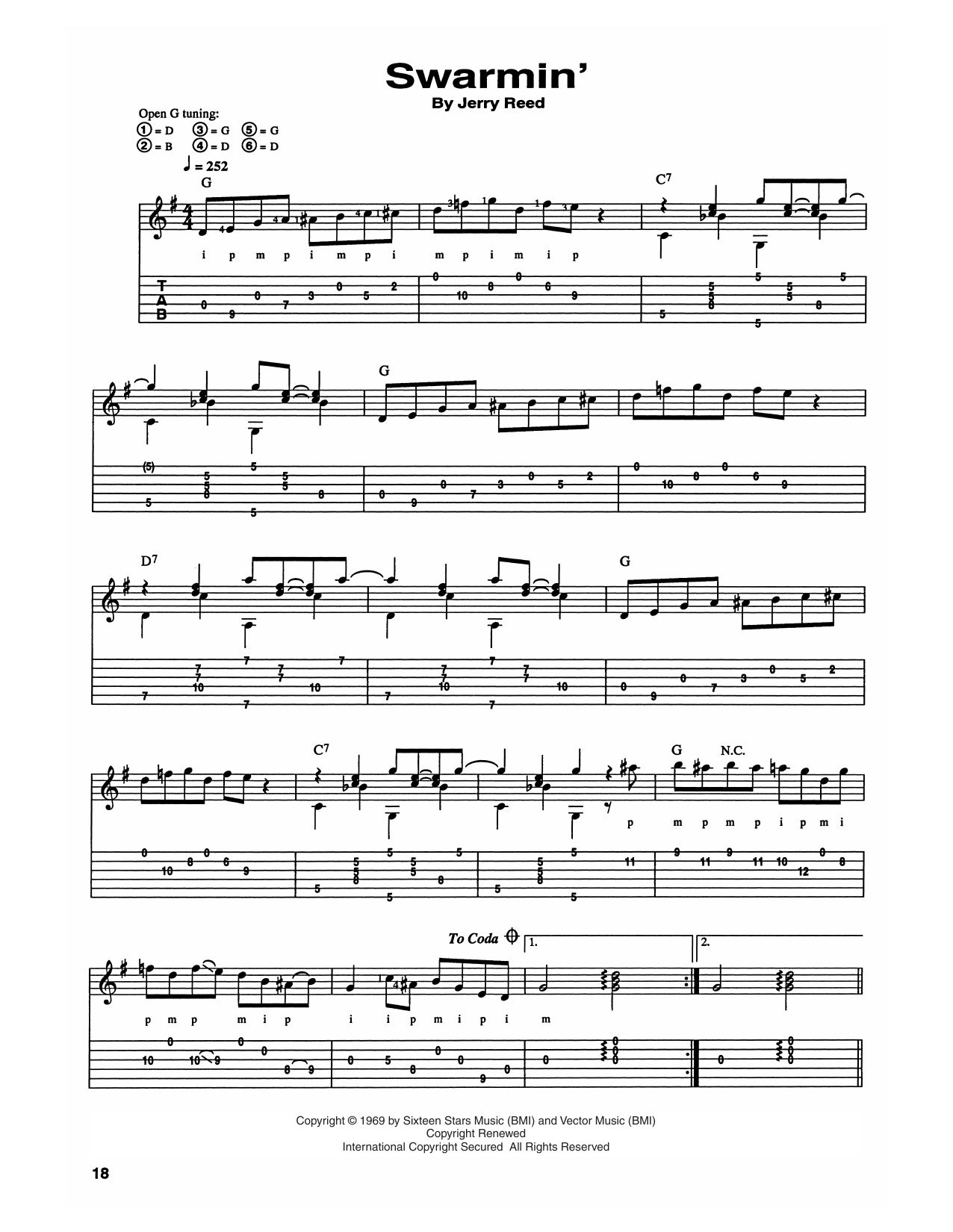 Download Jerry Reed Swarmin' Sheet Music and learn how to play Guitar Tab PDF digital score in minutes