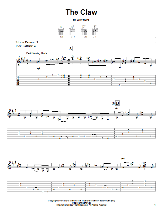 Download Jerry Reed The Claw Sheet Music and learn how to play Guitar Tab PDF digital score in minutes