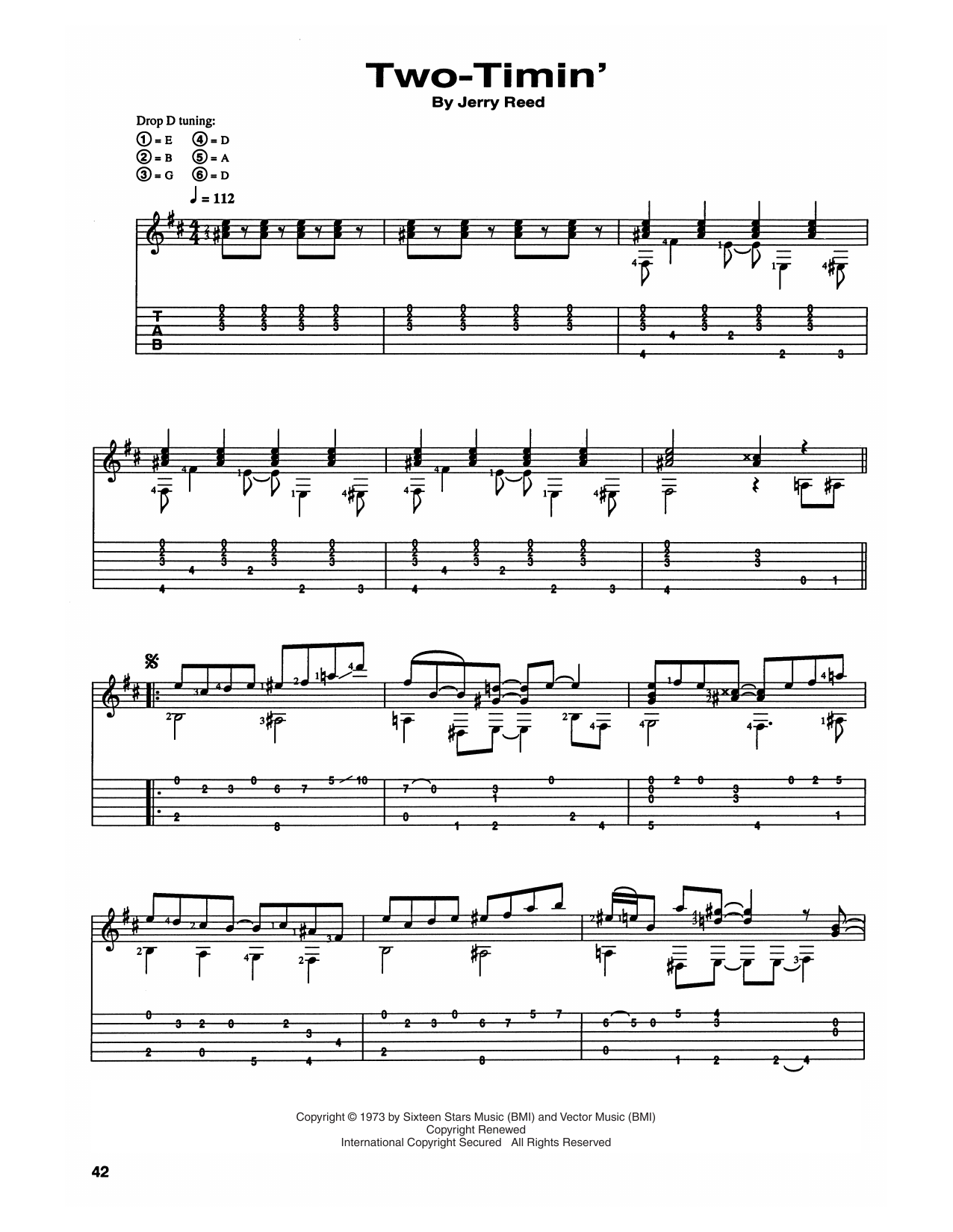 Download Jerry Reed Two Timin' Sheet Music and learn how to play Guitar Tab PDF digital score in minutes