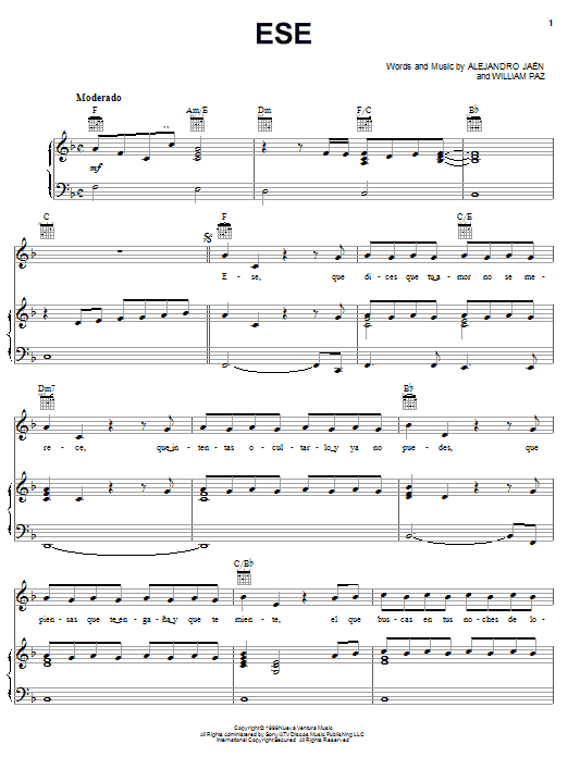 Download Jerry Rivera Ese Sheet Music and learn how to play Piano, Vocal & Guitar (Right-Hand Melody) PDF digital score in minutes