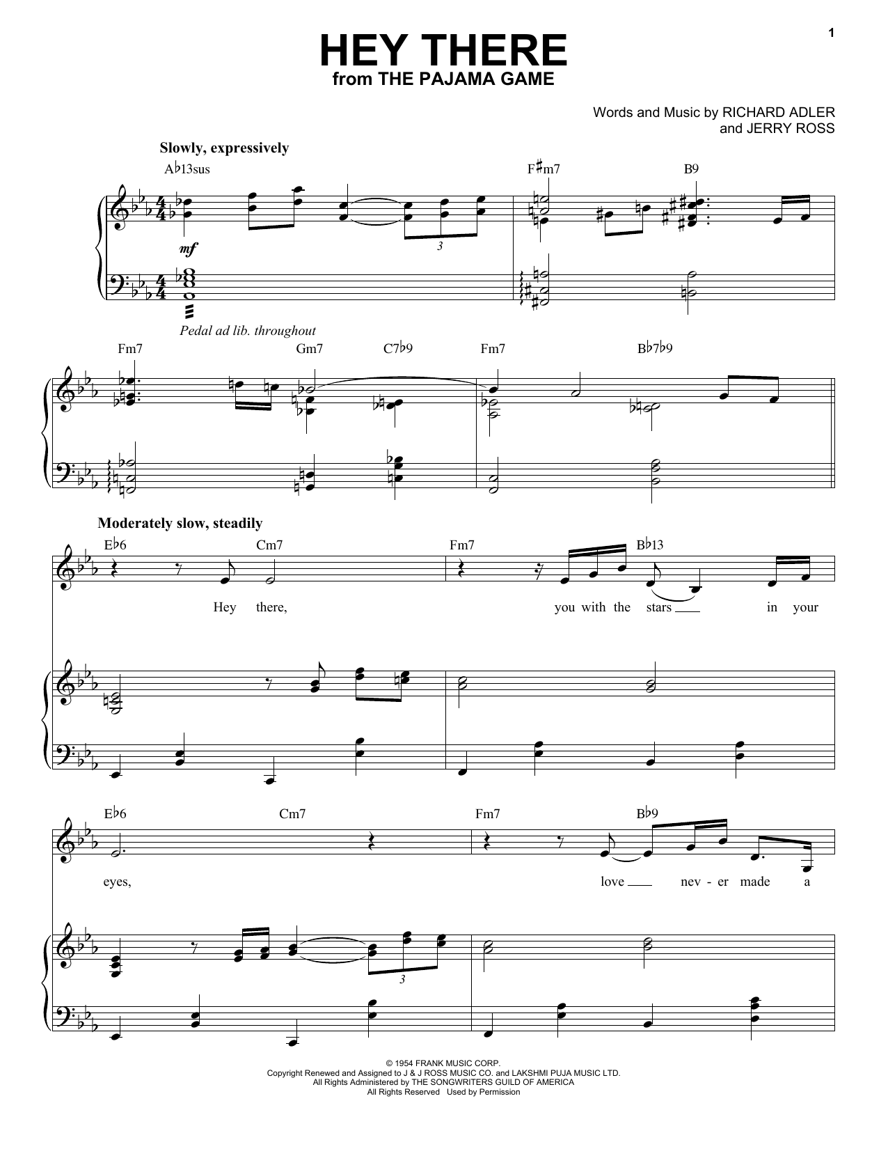 Download Jerry Ross Hey There Sheet Music and learn how to play Easy Piano PDF digital score in minutes