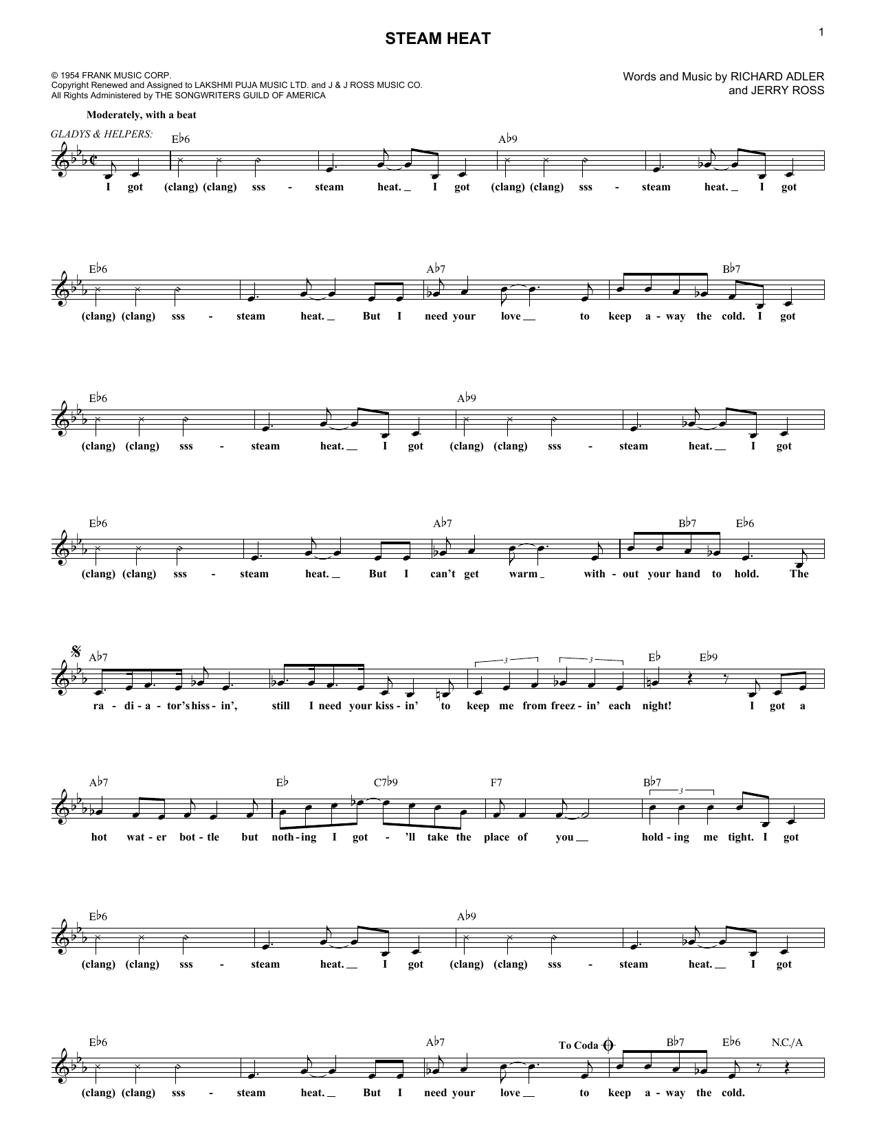 Download Jerry Ross Steam Heat Sheet Music and learn how to play Melody Line, Lyrics & Chords PDF digital score in minutes