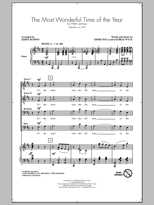 Download Jerry Rubino The Most Wonderful Time Of The Year Sheet Music and learn how to play SSA PDF digital score in minutes