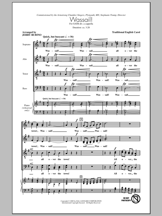 Download Jerry Rubino Wassail Song Sheet Music and learn how to play SATB Choir PDF digital score in minutes