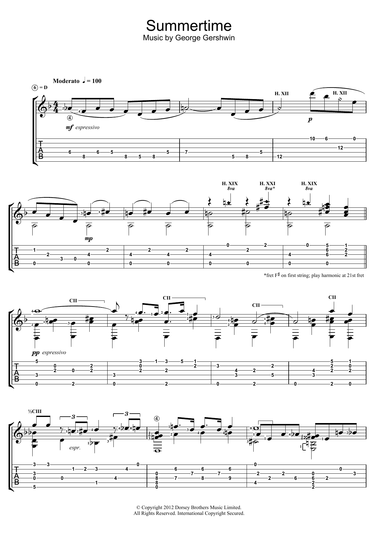 Download Jerry Willard Summertime Sheet Music and learn how to play Guitar PDF digital score in minutes