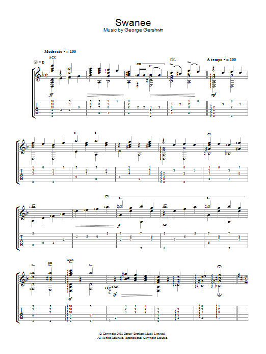 Download Jerry Willard Swanee Sheet Music and learn how to play Guitar PDF digital score in minutes