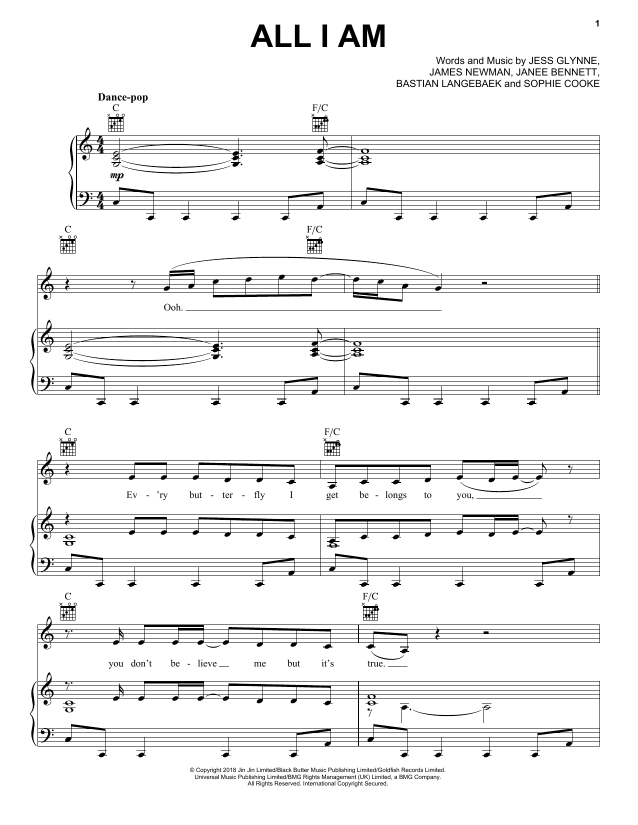 Download Jess Glynne All I Am Sheet Music and learn how to play Piano, Vocal & Guitar Chords (Right-Hand Melody) PDF digital score in minutes