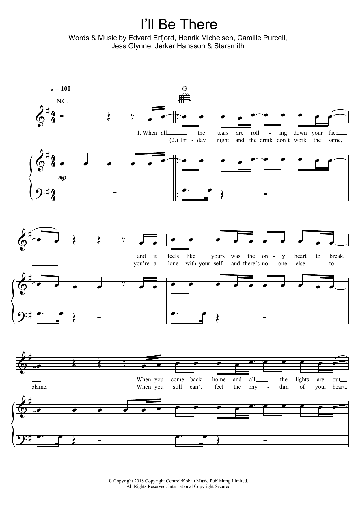 Download Jess Glynne I'll Be There Sheet Music and learn how to play Piano, Vocal & Guitar PDF digital score in minutes