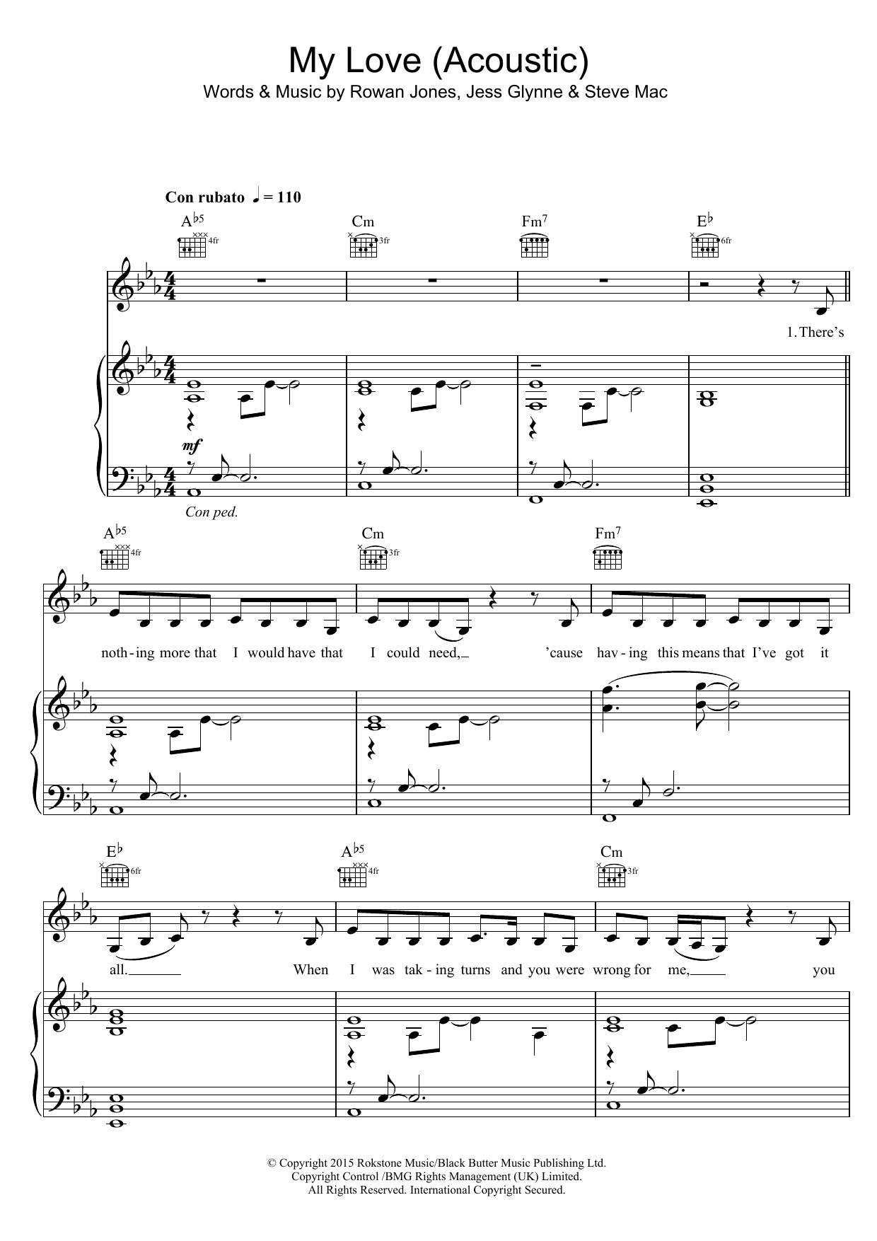 Download Jess Glynne My Love (Acoustic) Sheet Music and learn how to play Piano, Vocal & Guitar PDF digital score in minutes