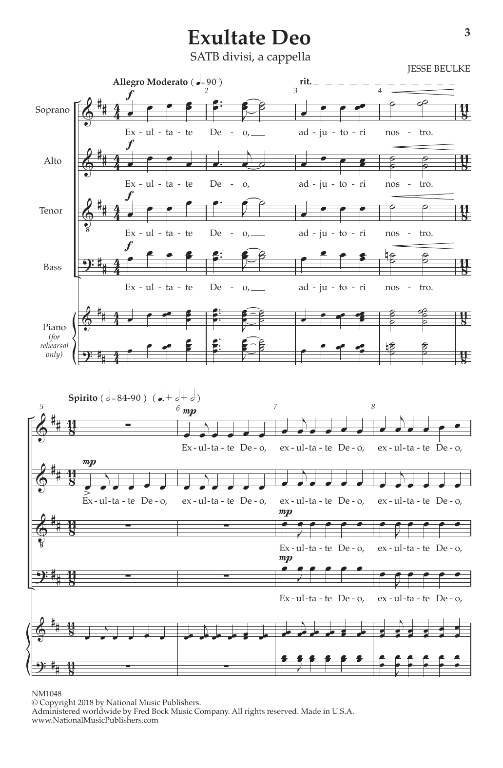 Download Jesse Beulke Exultate Deo Sheet Music and learn how to play SATB Choir PDF digital score in minutes