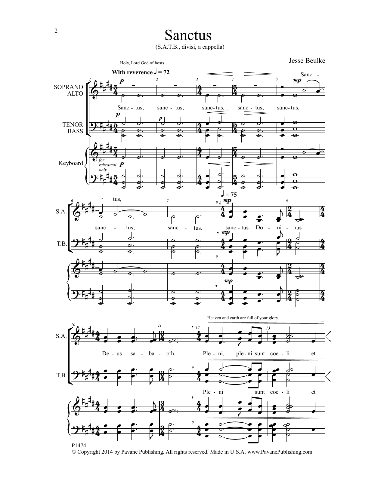 Download Jesse Beulke Sanctus Sheet Music and learn how to play SATB Choir PDF digital score in minutes