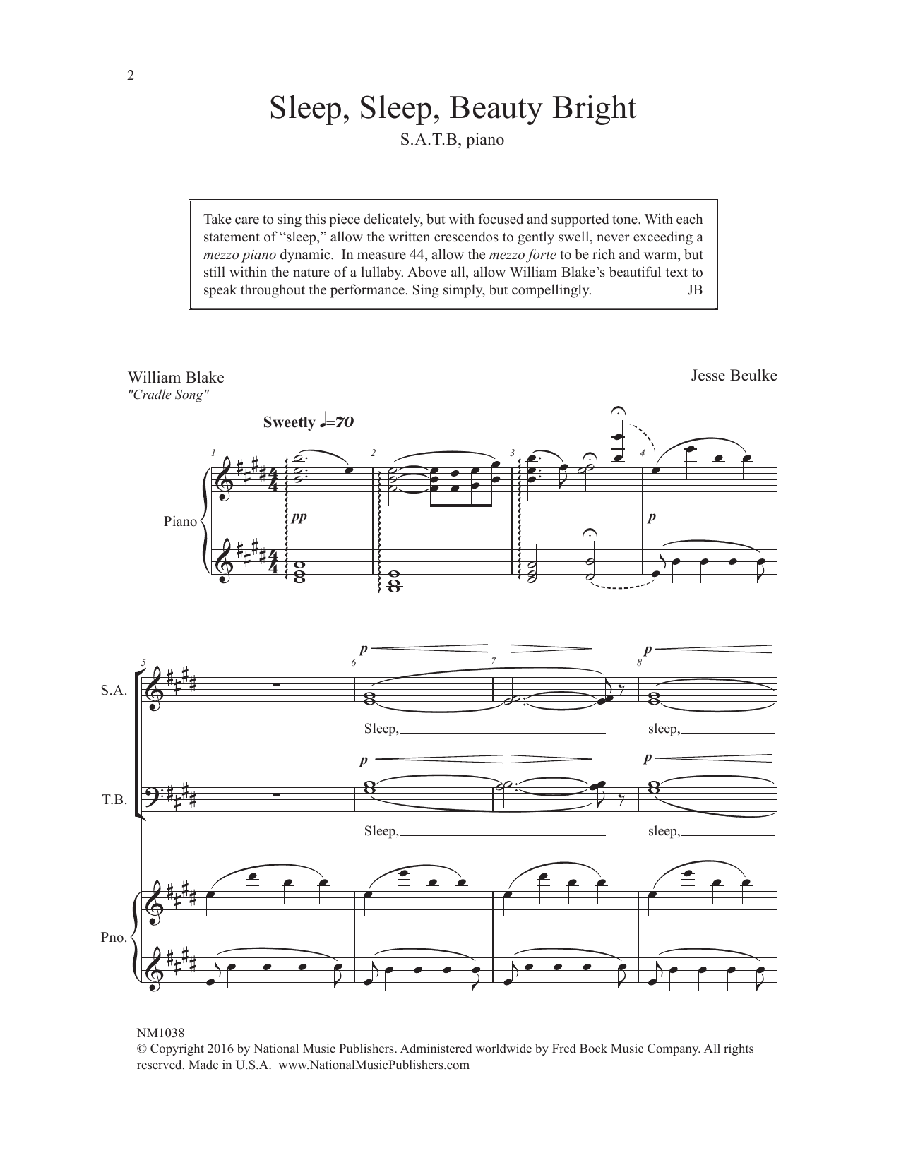 Download Jesse Beulke Sleep, Sleep Beauty Bright Sheet Music and learn how to play SATB Choir PDF digital score in minutes