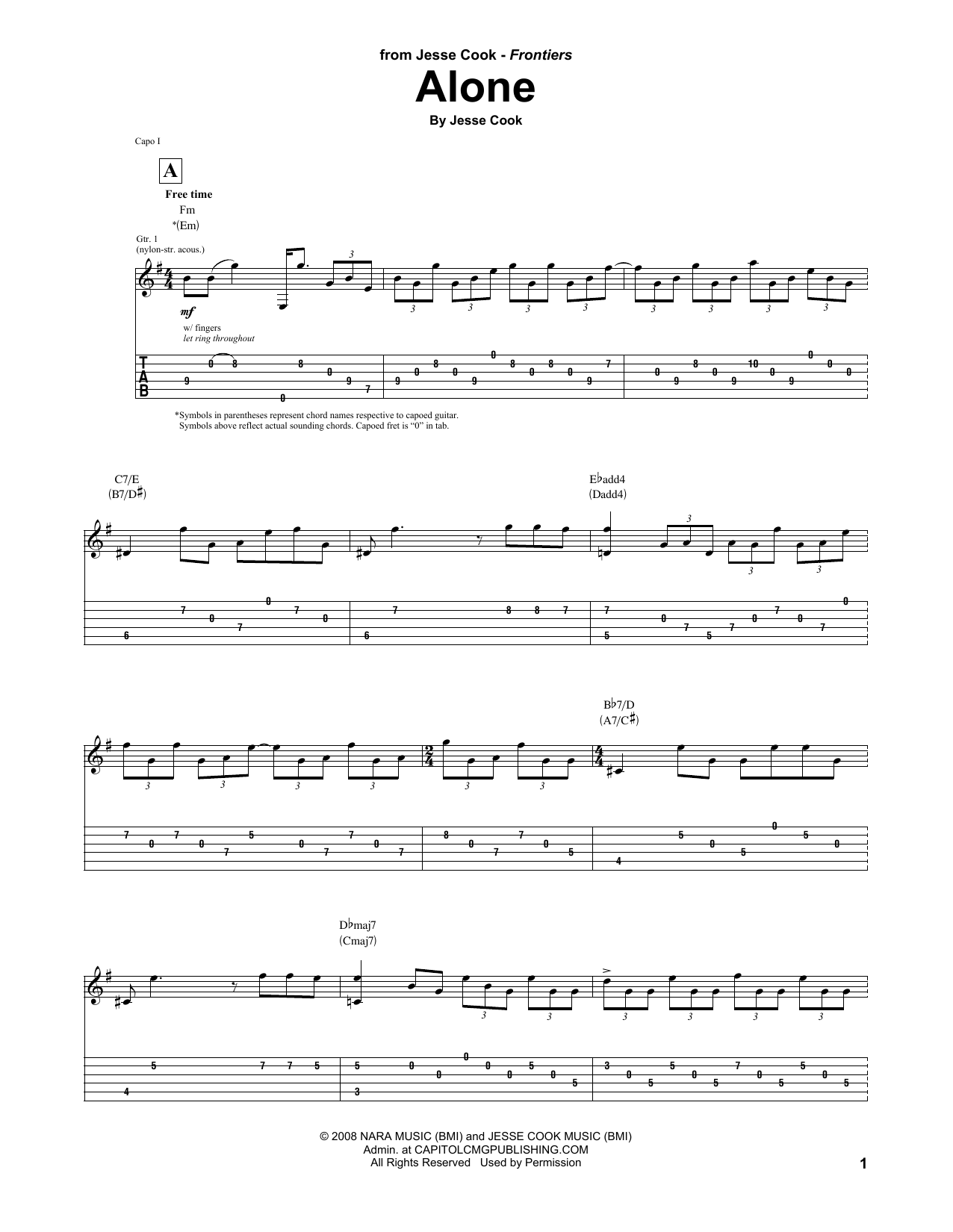 Download Jesse Cook Alone Sheet Music and learn how to play Guitar Tab PDF digital score in minutes