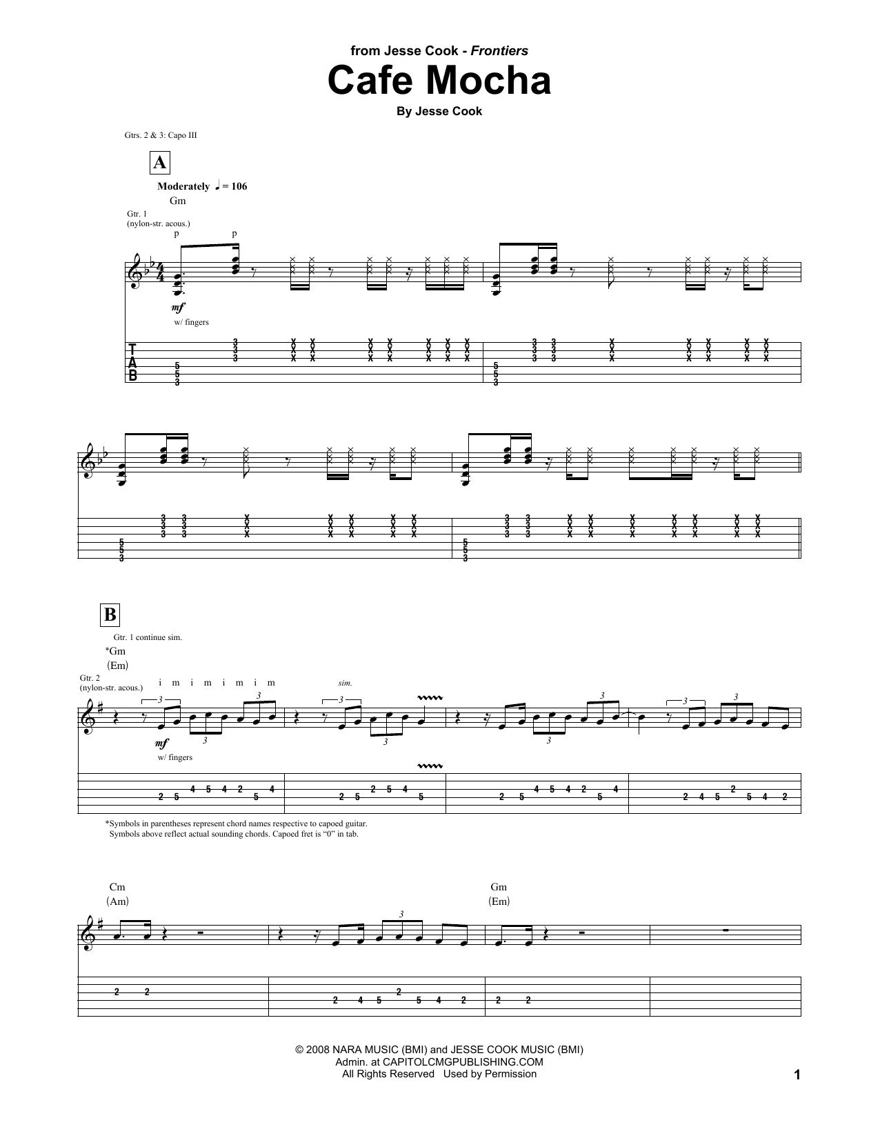 Download Jesse Cook Cafe Mocha Sheet Music and learn how to play Guitar Tab PDF digital score in minutes