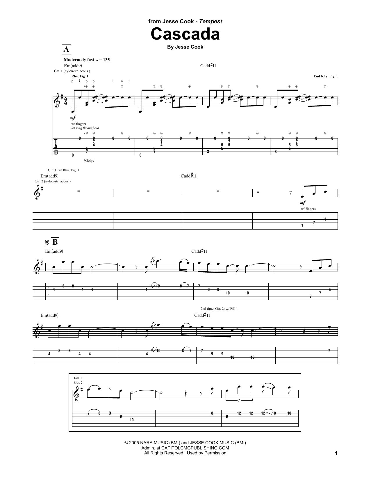 Download Jesse Cook Cascada Sheet Music and learn how to play Guitar Tab PDF digital score in minutes