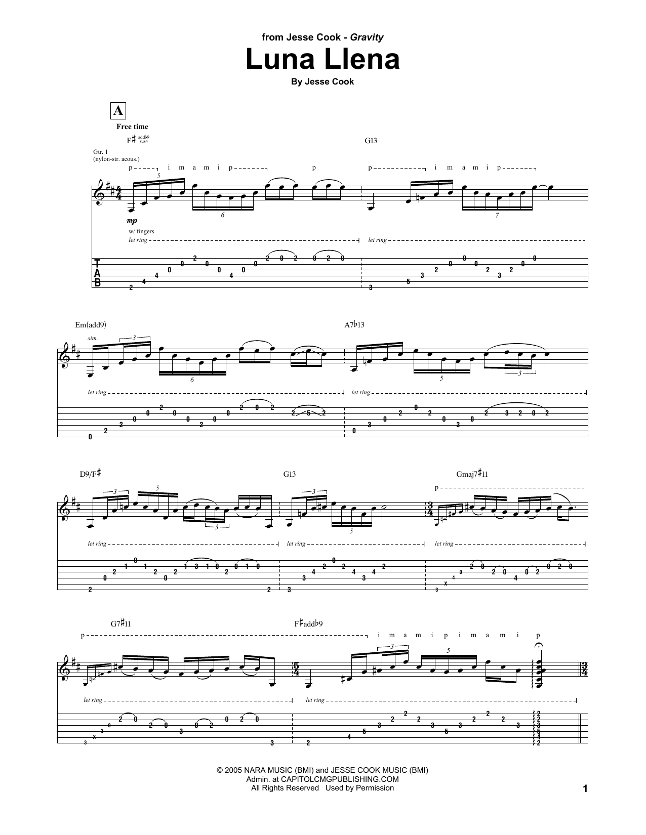 Download Jesse Cook Luna Llena Sheet Music and learn how to play Guitar Tab PDF digital score in minutes