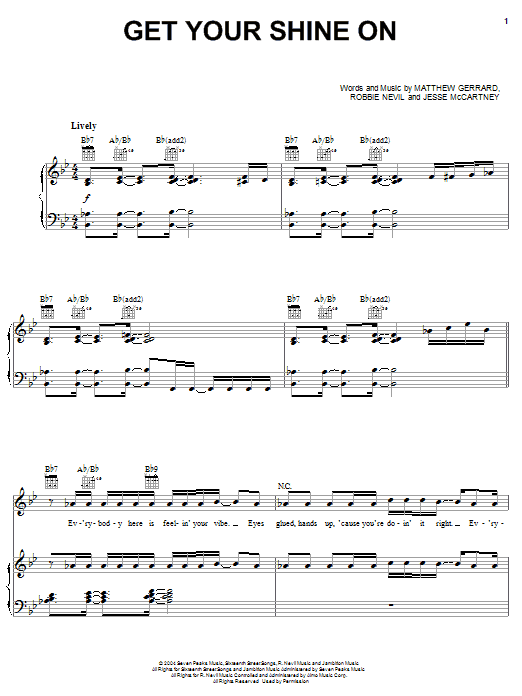 Download Jesse McCartney Get Your Shine On Sheet Music and learn how to play Piano, Vocal & Guitar (Right-Hand Melody) PDF digital score in minutes