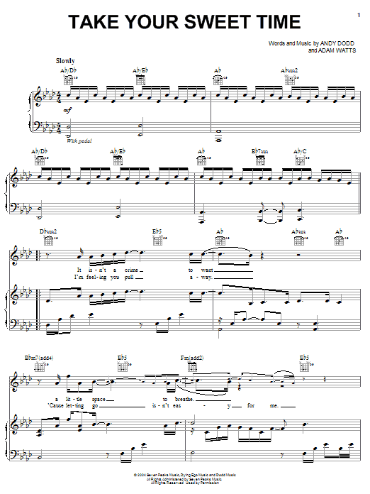 Download Jesse McCartney Take Your Sweet Time Sheet Music and learn how to play Piano, Vocal & Guitar (Right-Hand Melody) PDF digital score in minutes