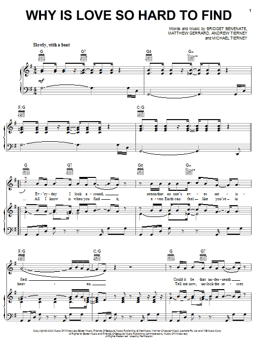 Download Jesse McCartney Why Is Love So Hard To Find Sheet Music and learn how to play Piano, Vocal & Guitar (Right-Hand Melody) PDF digital score in minutes