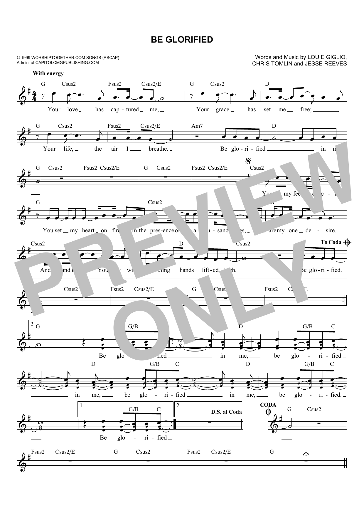 Download Jesse Reeves Be Glorified Sheet Music and learn how to play Melody Line, Lyrics & Chords PDF digital score in minutes