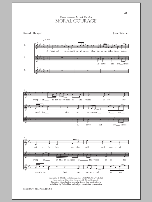 Download Jesse Wiener Moral Courage Sheet Music and learn how to play 3-Part Mixed PDF digital score in minutes