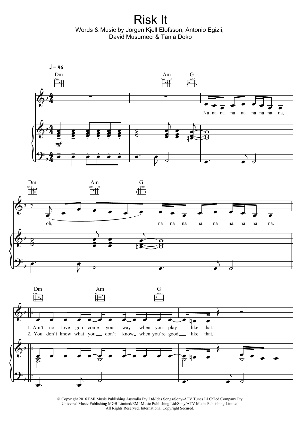 Download Jessica Mauboy Risk It Sheet Music and learn how to play Piano, Vocal & Guitar (Right-Hand Melody) PDF digital score in minutes