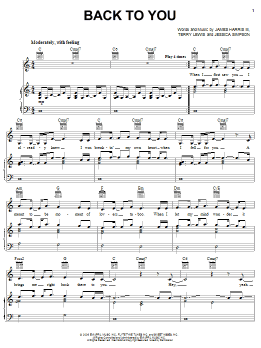 Download Jessica Simpson Back To You Sheet Music and learn how to play Piano, Vocal & Guitar (Right-Hand Melody) PDF digital score in minutes