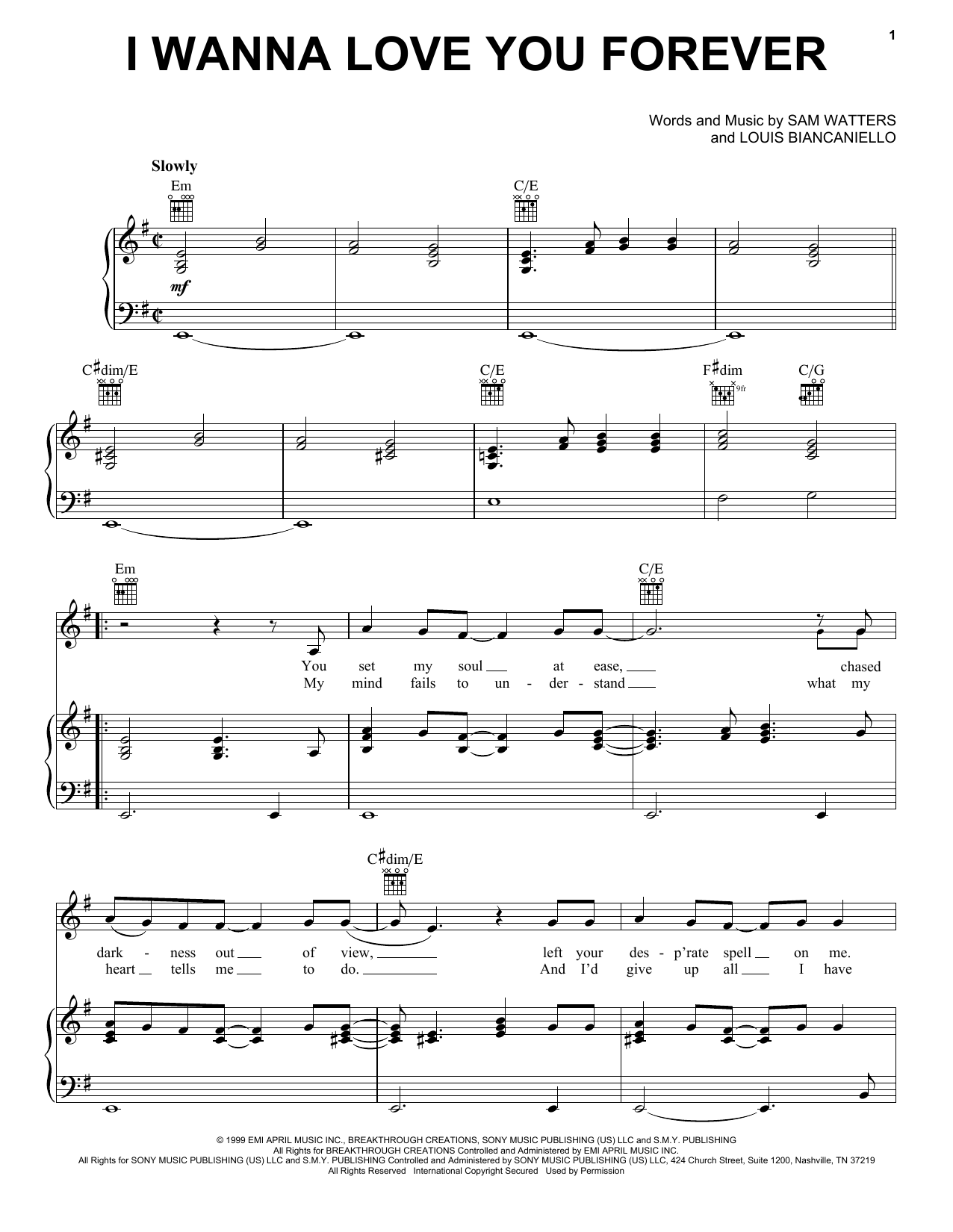 Download Jessica Simpson I Wanna Love You Forever Sheet Music and learn how to play Piano, Vocal & Guitar Chords (Right-Hand Melody) PDF digital score in minutes