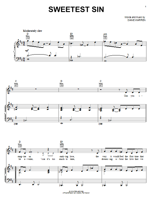 Download Jessica Simpson Sweetest Sin Sheet Music and learn how to play Piano, Vocal & Guitar (Right-Hand Melody) PDF digital score in minutes