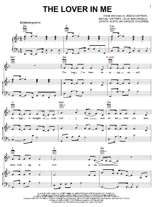 Download Jessica Simpson The Lover In Me Sheet Music and learn how to play Piano, Vocal & Guitar (Right-Hand Melody) PDF digital score in minutes