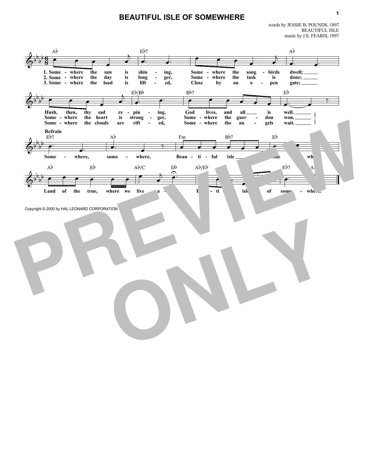 Download Jessie B. Pounds Beautiful Isle Of Somewhere Sheet Music and learn how to play Melody Line, Lyrics & Chords PDF digital score in minutes