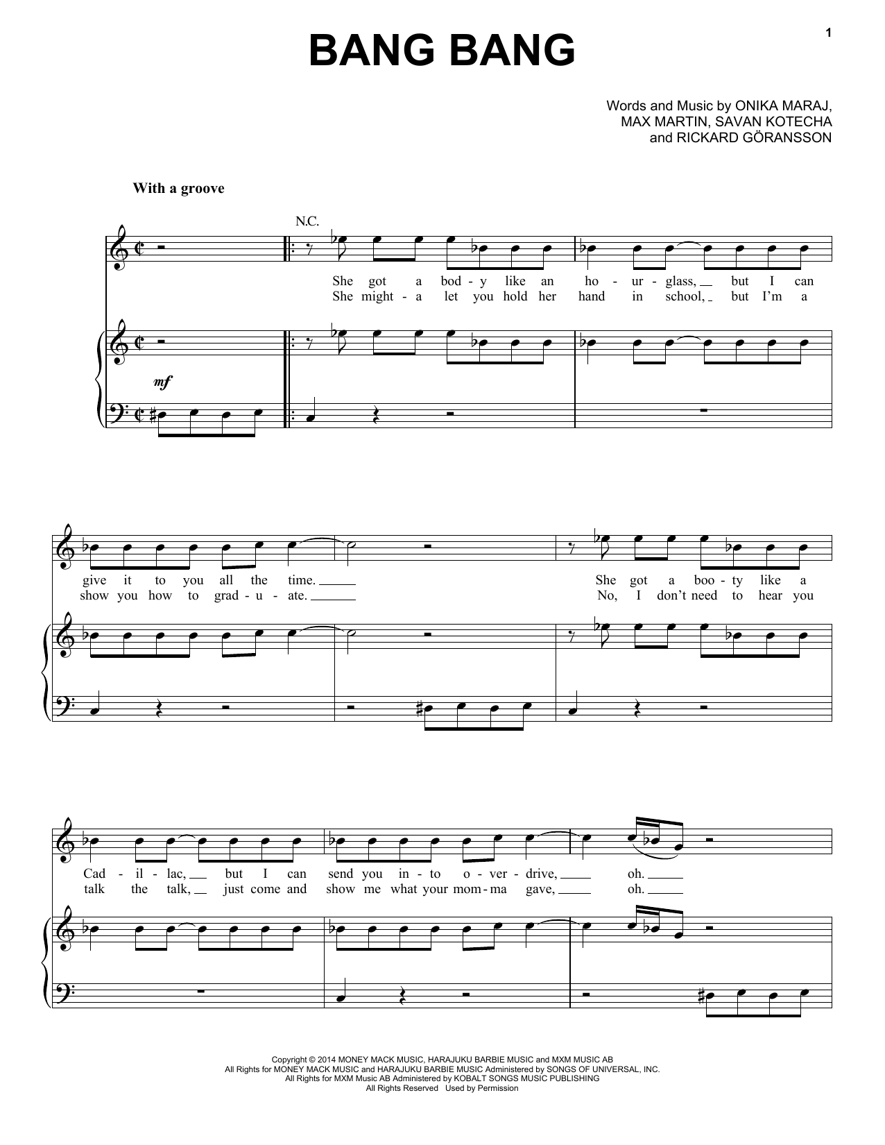 Download Jessie J, Ariana Grande & Nicki Minaj Bang Bang Sheet Music and learn how to play Piano, Vocal & Guitar (Right-Hand Melody) PDF digital score in minutes