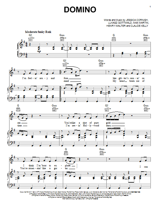Download Jessie J Domino Sheet Music and learn how to play Piano, Vocal & Guitar (Right-Hand Melody) PDF digital score in minutes
