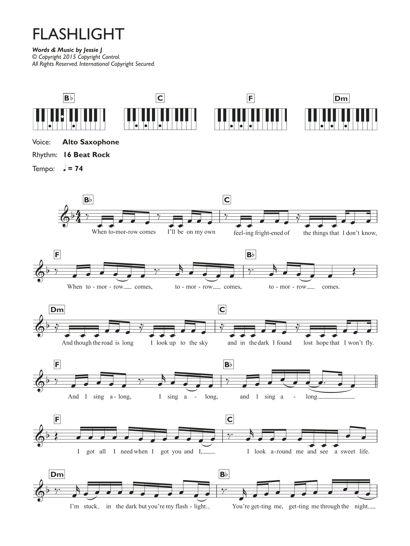 Download Jessie J Flashlight Sheet Music and learn how to play Easy Piano PDF digital score in minutes