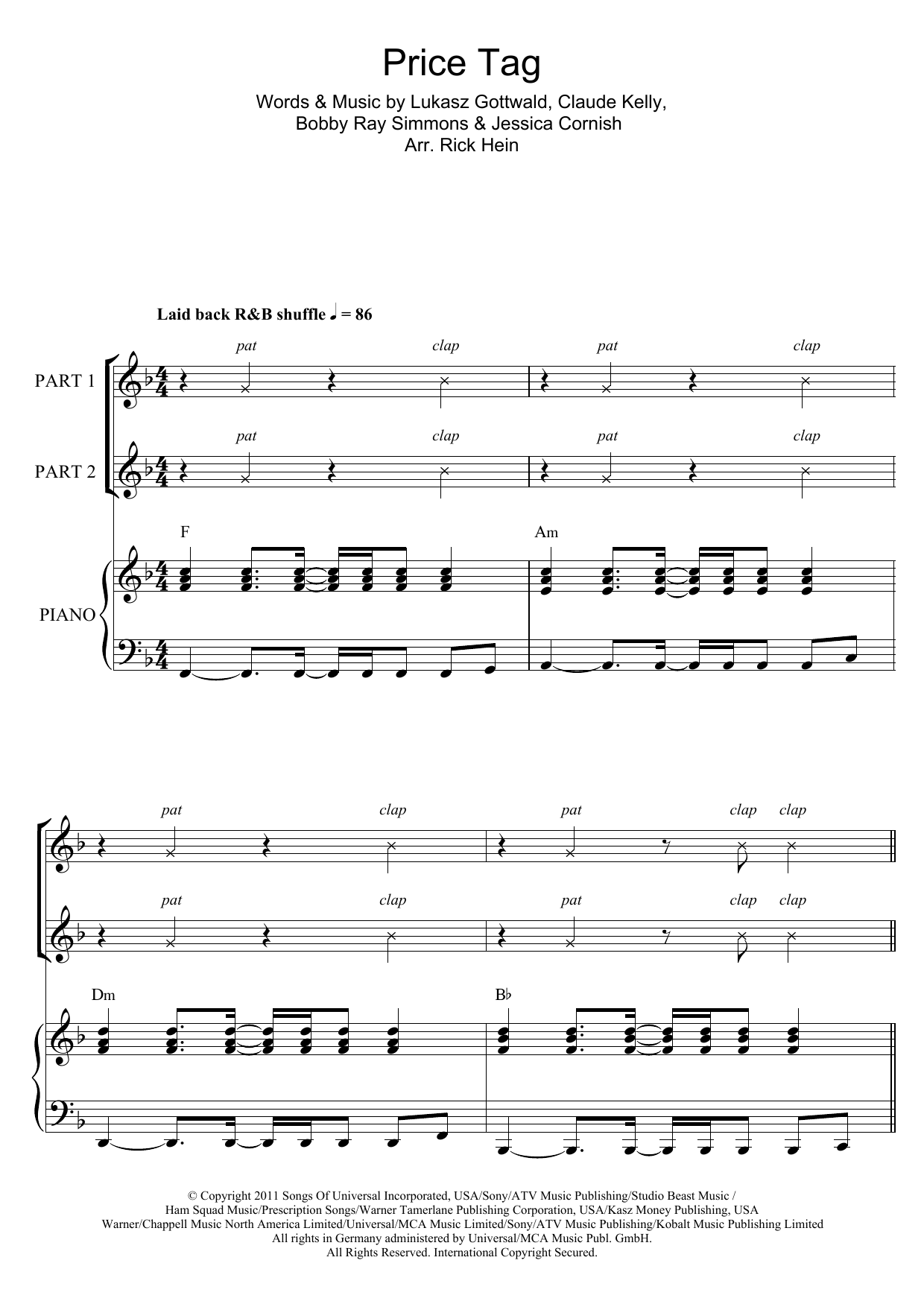 Download Jessie J Price Tag (arr. Rick Hein) Sheet Music and learn how to play 2-Part Choir PDF digital score in minutes