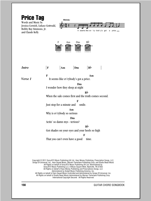 Download Jessie J Price Tag Sheet Music and learn how to play Ukulele PDF digital score in minutes