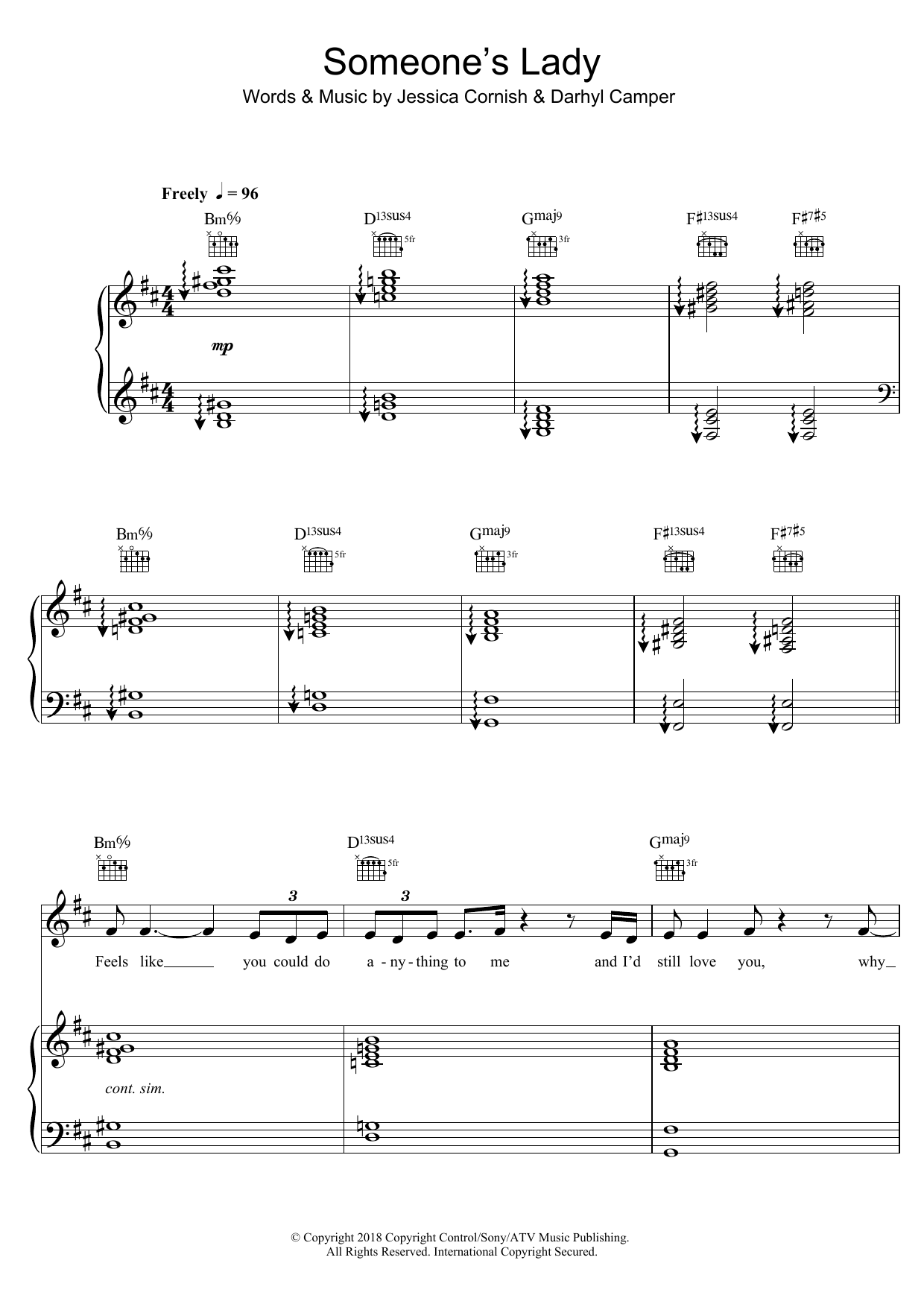 Download Jessie J Someone's Lady Sheet Music and learn how to play Piano, Vocal & Guitar PDF digital score in minutes