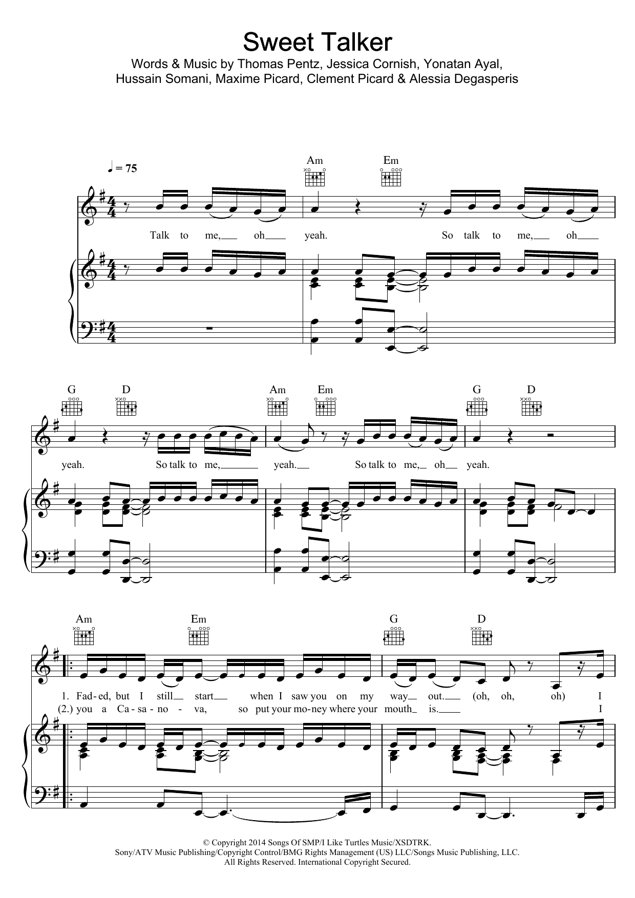 Download Jessie J Sweet Talker Sheet Music and learn how to play Piano, Vocal & Guitar (Right-Hand Melody) PDF digital score in minutes