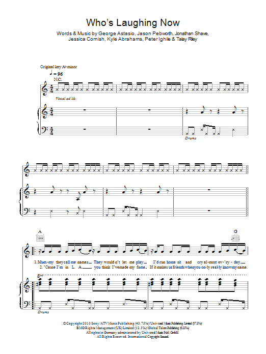 Download Jessie J Who's Laughing Now Sheet Music and learn how to play Piano, Vocal & Guitar (Right-Hand Melody) PDF digital score in minutes