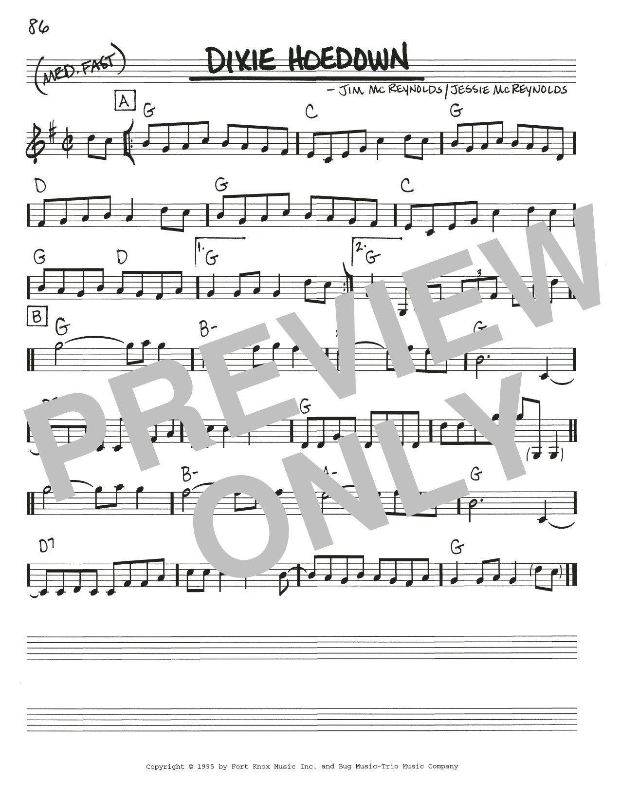 Download Jessie McReynolds Dixie Hoedown Sheet Music and learn how to play Real Book – Melody, Lyrics & Chords PDF digital score in minutes