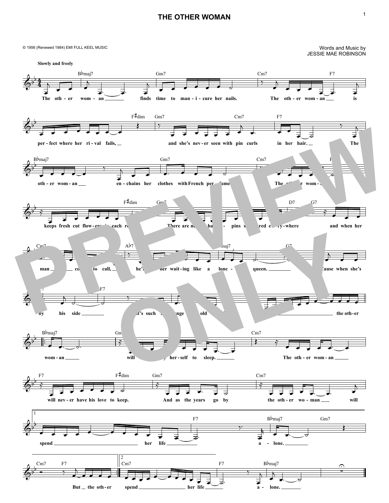 Download Jessie Robinson The Other Woman Sheet Music and learn how to play Melody Line, Lyrics & Chords PDF digital score in minutes
