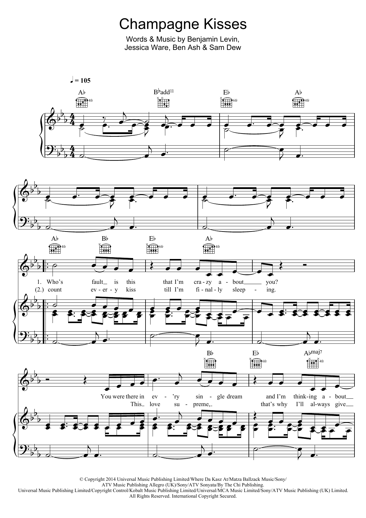 Download Jessie Ware Champagne Kisses Sheet Music and learn how to play Piano, Vocal & Guitar (Right-Hand Melody) PDF digital score in minutes