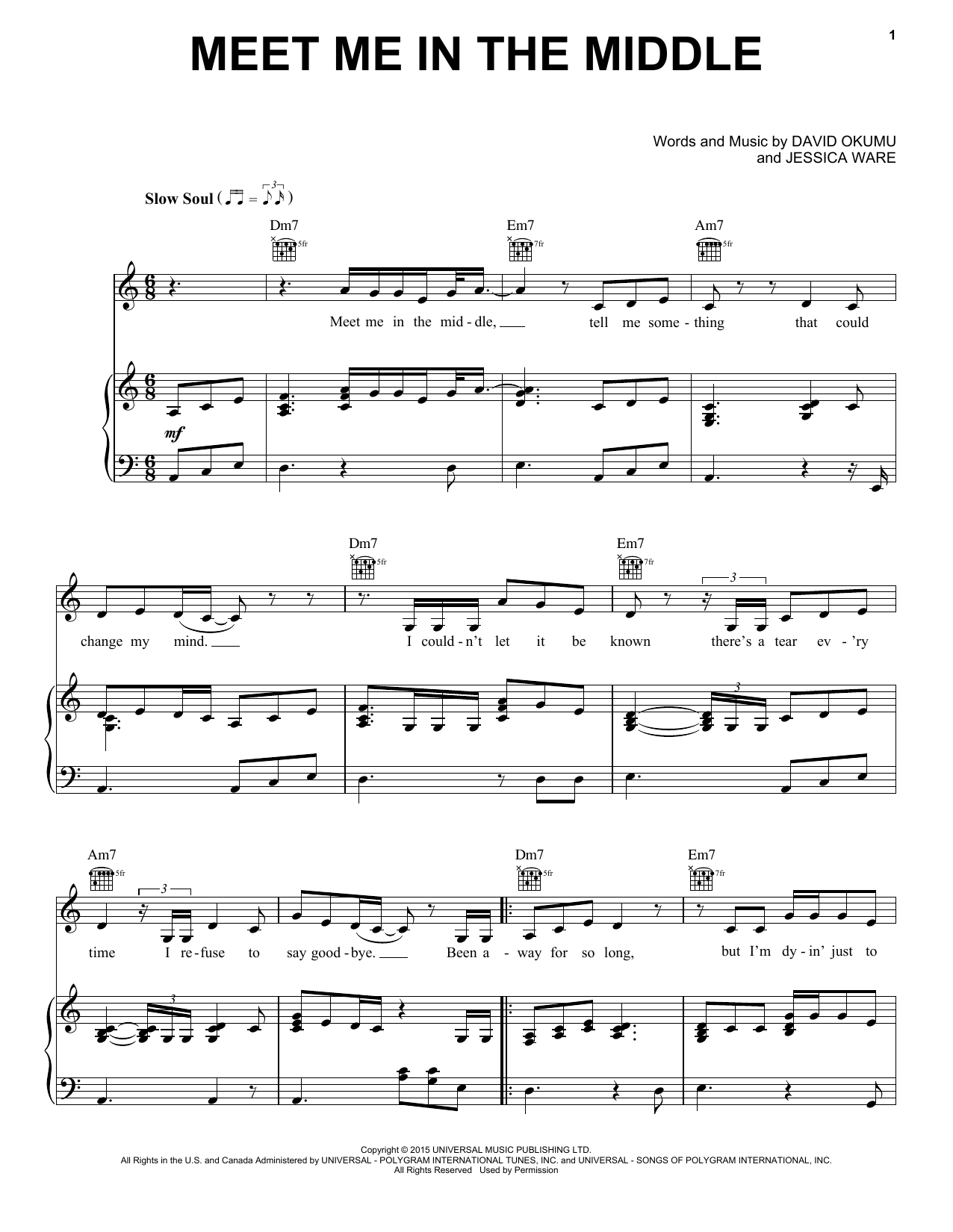 Download Jessie Ware Meet Me In The Middle Sheet Music and learn how to play Piano, Vocal & Guitar (Right-Hand Melody) PDF digital score in minutes