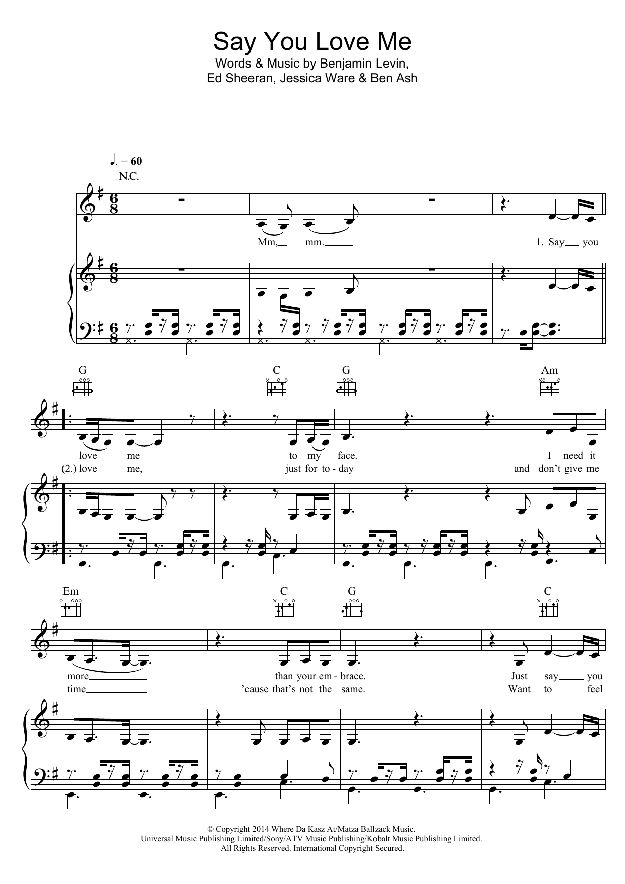 Download Jessie Ware Say You Love Me Sheet Music and learn how to play Piano, Vocal & Guitar (Right-Hand Melody) PDF digital score in minutes