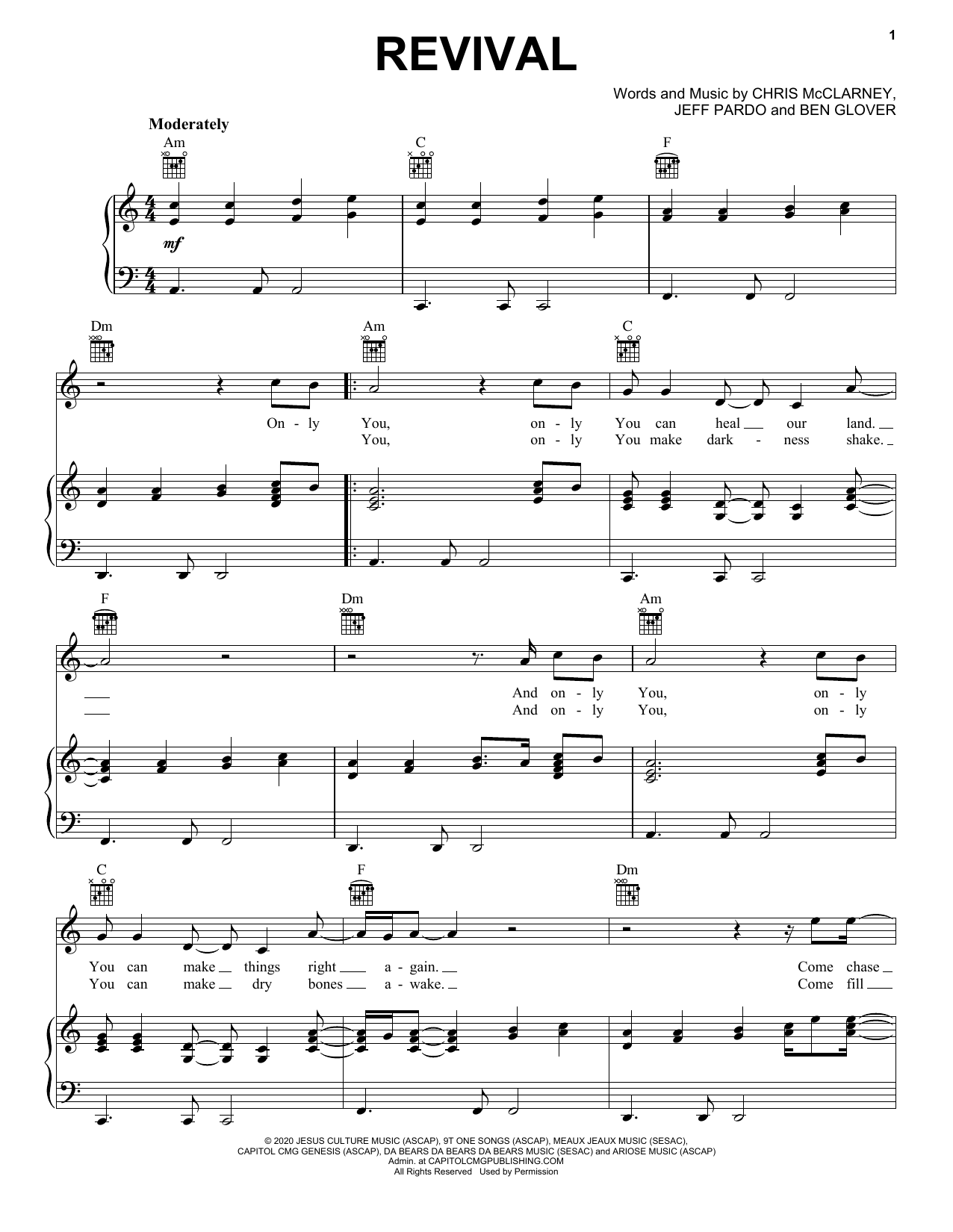 Download Jesus Culture Revival (feat. Chris McClarney) Sheet Music and learn how to play Piano, Vocal & Guitar Chords (Right-Hand Melody) PDF digital score in minutes