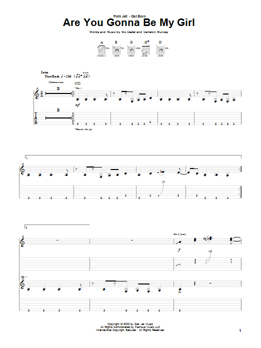 Download Jet Are You Gonna Be My Girl Sheet Music and learn how to play Bass Guitar Tab PDF digital score in minutes