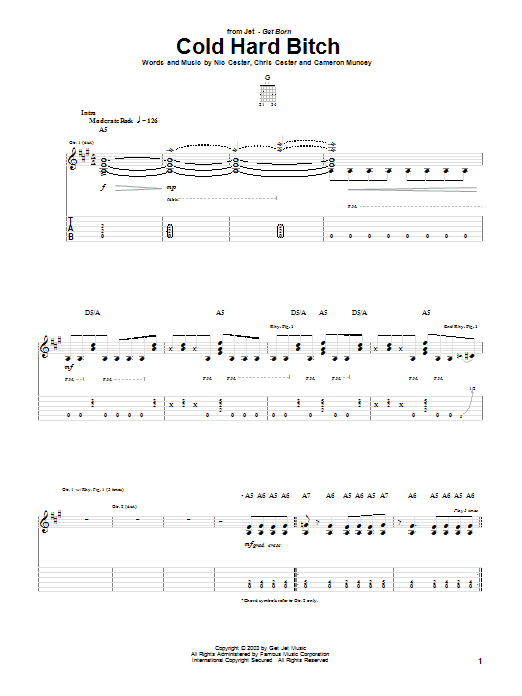 Download Jet Cold Hard Bitch Sheet Music and learn how to play Bass Guitar Tab PDF digital score in minutes
