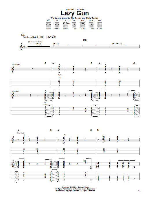 Download Jet Lazy Gun Sheet Music and learn how to play Guitar Tab PDF digital score in minutes